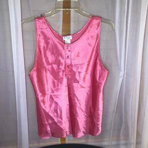 Pink Satin Blouse (Vintage) Sleeveless Silk Button Up Top Shell